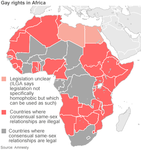 非洲同性恋者权利情况地图